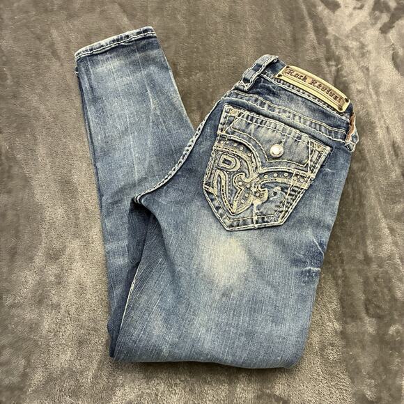 Rock Revival Jeans Women’s 25 Blue Destroyed SUNDEE "R" Flap Ankle Skinny - Picture 7 of 12